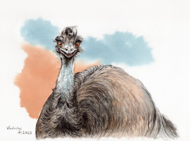 Tekening getiteld "Emu" door Lilla Varhelyi, Origineel Kunstwerk, Inkt