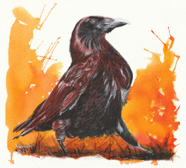 Zeichnungen mit dem Titel "Rabenvogel #18 Wald…" von Lilla Varhelyi, Original-Kunstwerk, Tinte