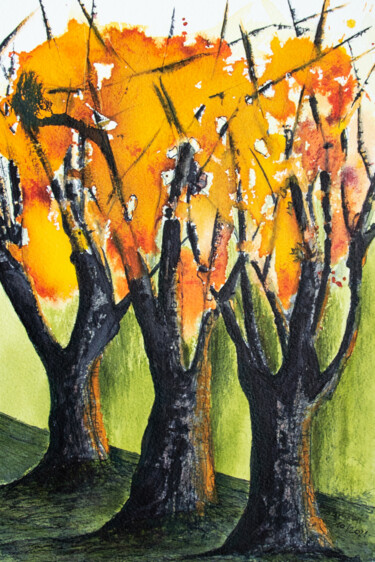 Zeichnungen mit dem Titel "Oktoberbild" von Lilla Varhelyi, Original-Kunstwerk, Tinte