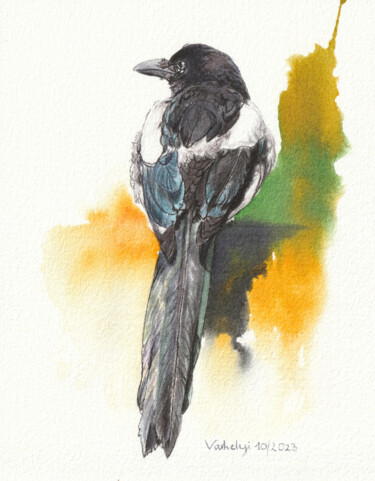 Zeichnungen mit dem Titel "Rabenvogel #19" von Lilla Varhelyi, Original-Kunstwerk, Tinte