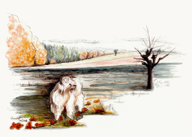 Zeichnungen mit dem Titel "Snoopy im Herbstglü…" von Lilla Varhelyi, Original-Kunstwerk, Tinte