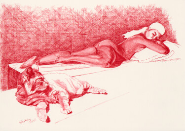 Disegno intitolato "Entspannt" da Lilla Varhelyi, Opera d'arte originale, Inchiostro