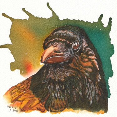 Zeichnungen mit dem Titel "Rabenvogel 11" von Lilla Varhelyi, Original-Kunstwerk, Tinte