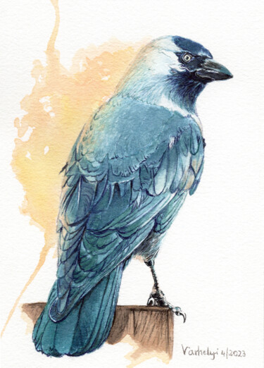 Desenho intitulada "Rabenvogel #4 Blaue…" por Lilla Varhelyi, Obras de arte originais, Tinta