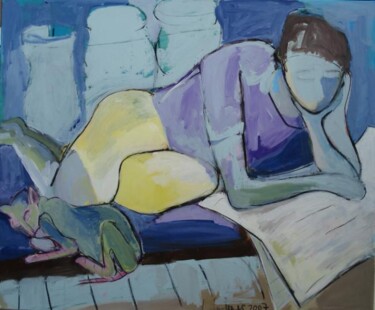 Malerei mit dem Titel "reading woman" von Lilli Ladewig, Original-Kunstwerk, Öl