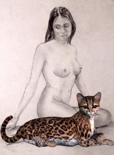 Artes digitais intitulada "Nude and cat" por Lillyana Antoneavic, Obras de arte originais