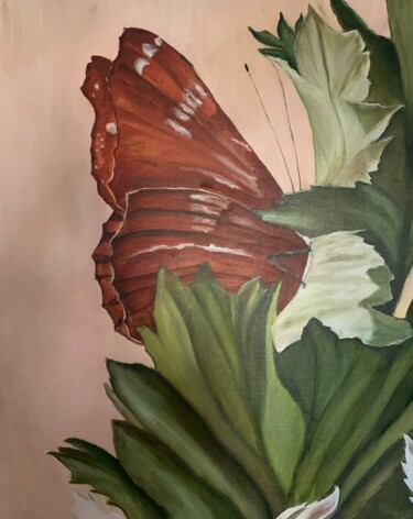 Peinture intitulée "Le papillon" par Valerie Le Guyader, Œuvre d'art originale, Huile