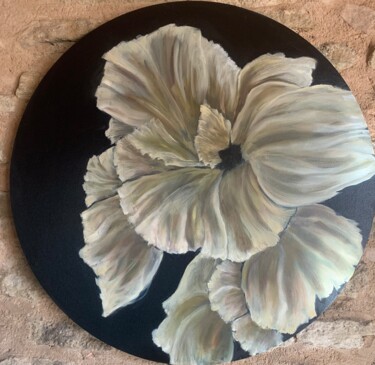 Painting titled "Anémone" by Valerie Le Guyader, Original Artwork, Oil Mounted on Wood Stretcher frame