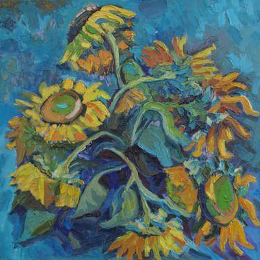 Painting titled "Sunflowers #3" by Lilit Vardanyan, Original Artwork, Oil