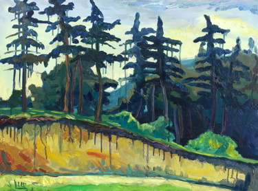 Pittura intitolato "Pine Trees" da Lilit Vardanyan, Opera d'arte originale, Olio