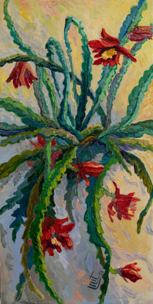 Painting titled "Blooming Epiphyllum" by Lilit Vardanyan, Original Artwork, Oil