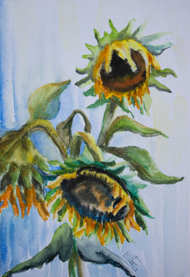 Painting titled "Sunflowers" by Lilit Vardanyan, Original Artwork, Watercolor
