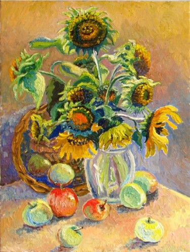 Painting titled "The Sunflowers #1" by Lilit Vardanyan, Original Artwork, Oil