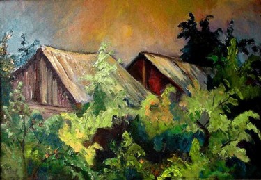 Painting titled "The roofs" by Lilit Vardanyan, Original Artwork, Oil