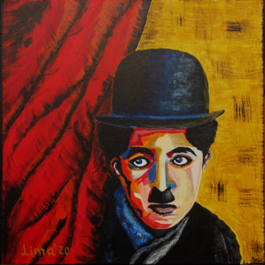 Painting titled "Chaplin and the cur…" by Lily Manolova, Original Artwork, Acrylic