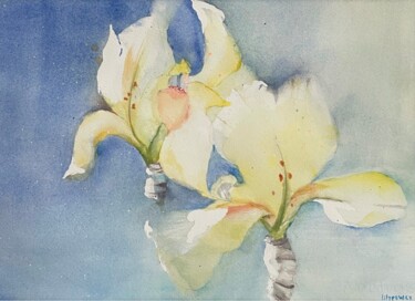 Schilderij getiteld "Les beaux Iris" door Lily Power, Origineel Kunstwerk, Aquarel