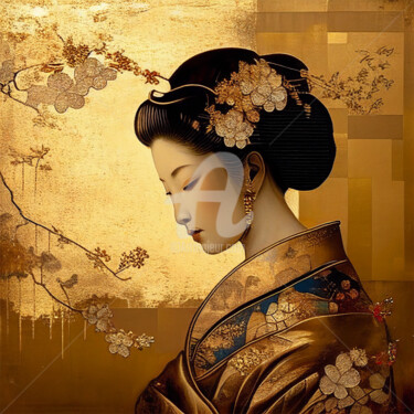 Peinture intitulée "Enchanting Geisha i…" par Lily Watson, Œuvre d'art originale, Acrylique