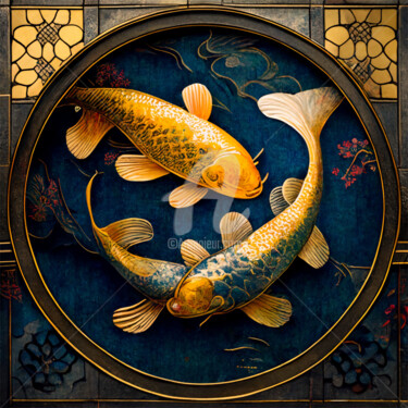 Malerei mit dem Titel "Harmonious Koi Fish…" von Lily Watson, Original-Kunstwerk, Acryl