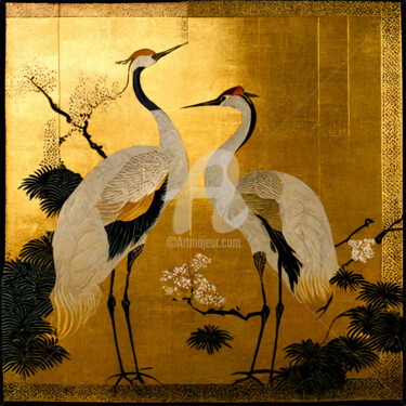 Pintura intitulada "Elegant Crane in th…" por Lily Watson, Obras de arte originais, Acrílico