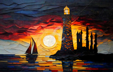 Digital Arts titled "Serene Lighthouse b…" by Lily Watson, Original Artwork, Acrylic