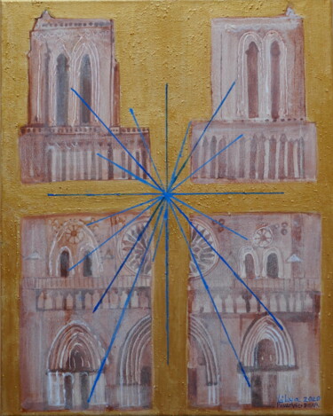 Painting titled "Notre Dame disinteg…" by Lilya P Dear, Original Artwork, Acrylic Mounted on Wood Stretcher frame