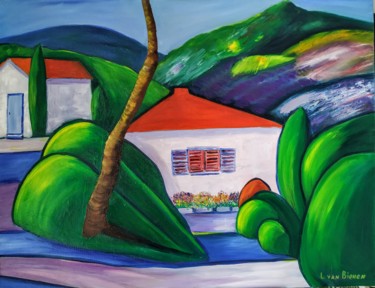 Painting titled "Jardin  en Provence" by Lily Van Bienen, Original Artwork, Oil