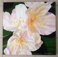 Painting titled "Christmas Roses" by Lily Van Bienen, Original Artwork, Oil