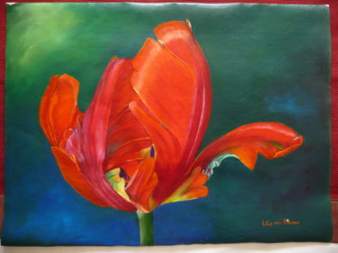 Painting titled "red tulip" by Lily Van Bienen, Original Artwork, Oil