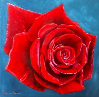 Painting titled "a rose is a rose is…" by Lily Van Bienen, Original Artwork, Oil Mounted on Wood Stretcher frame
