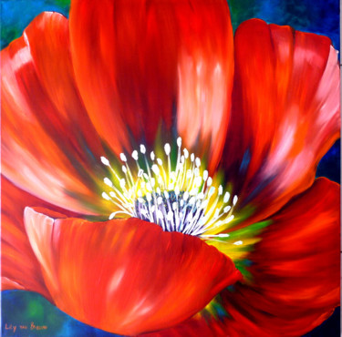 Painting titled "Coquelicot Rouge" by Lily Van Bienen, Original Artwork, Oil