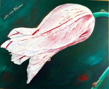 Painting titled "Arcen white tulip" by Lily Van Bienen, Original Artwork, Oil Mounted on Wood Stretcher frame