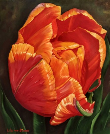 Painting titled "Tulip van Oranje" by Lily Van Bienen, Original Artwork, Oil
