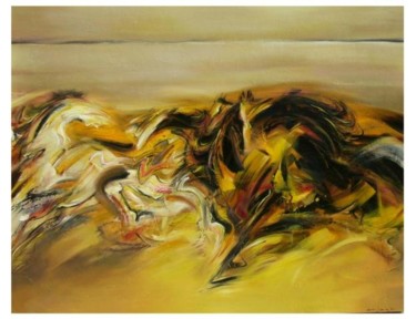 Painting titled "chellenging horses.…" by Ah Cheng Lim, Original Artwork
