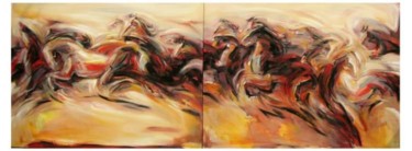 Painting titled "chellenging horses.…" by Ah Cheng Lim, Original Artwork