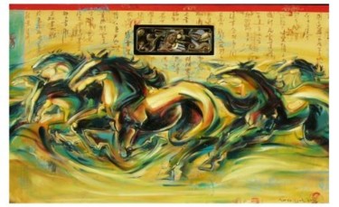 Painting titled "ancient horses 3" by Ah Cheng Lim, Original Artwork