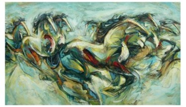 Painting titled "ancient horses 4" by Ah Cheng Lim, Original Artwork