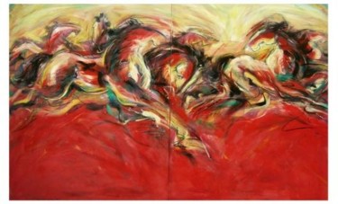 Painting titled "ancient horses 6" by Ah Cheng Lim, Original Artwork