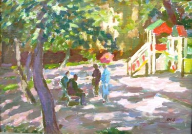 Картина под названием "Во дворе" - Лиля Муратова, Подлинное произведение искусства, Масло