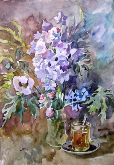 Malerei mit dem Titel "Колокольчики (Blueb…" von Lilia Muratova, Original-Kunstwerk, Aquarell