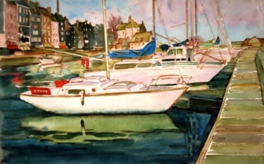 Painting titled "Яхты.Онфлёр (Boats.…" by Lilia Muratova, Original Artwork, Watercolor