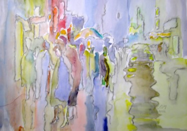 Malerei mit dem Titel "Городской вечер (Ci…" von Lilia Muratova, Original-Kunstwerk, Aquarell