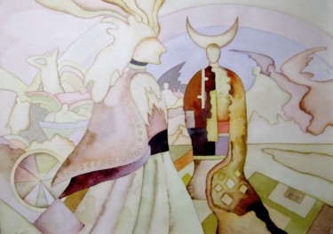 Рисунок под названием "Золотая свадьба  (G…" - Лиля Муратова, Подлинное произведение искусства, Акварель
