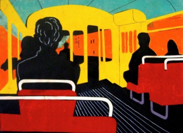 Disegno intitolato "In the bus. В автоб…" da Lilia Muratova, Opera d'arte originale, Collages