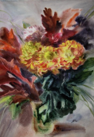 Картина под названием "Хризантемы. (Chrisa…" - Лиля Муратова, Подлинное произведение искусства, Акварель
