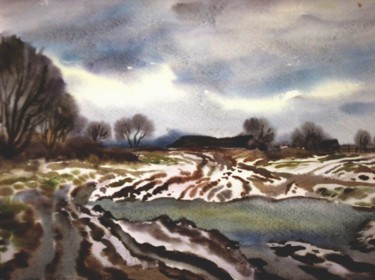 Картина под названием "Сырая зима. (Wet wi…" - Лиля Муратова, Подлинное произведение искусства, Акварель