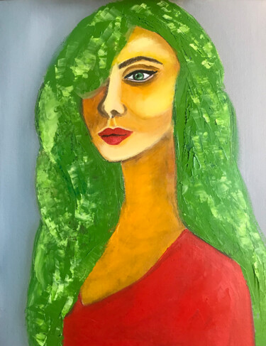 Painting titled "Woman Portrait" by Lina Balestie, Original Artwork, Oil Mounted on Cardboard