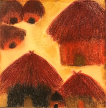 Painting titled "Village africain" by Eliane B, Original Artwork, Pastel