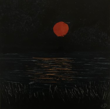 Schilderij getiteld "Pleine lune" door Eliane B, Origineel Kunstwerk, Acryl