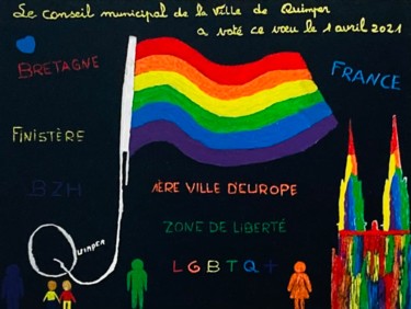 Painting titled "Quimper, ville LGBT…" by Eliane B, Original Artwork, Acrylic