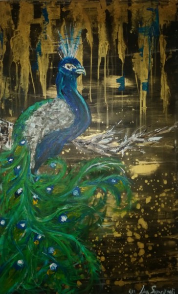Peinture intitulée "The peacock" par Lina Samakoble, Œuvre d'art originale, Acrylique